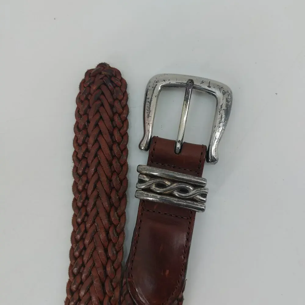 Brighton Brown Womens Leather Belt Braided Small Casual 1995